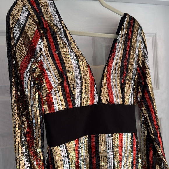 NWT NBD Revolve Star Treatment Long Sleeve Mini Dress Gold Silver Sequin XS - Picture 5 of 8